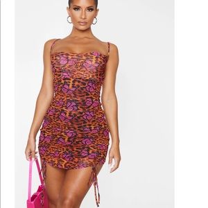 Leopard Butterfly Strappy Ruched Tie Hem Bodycon